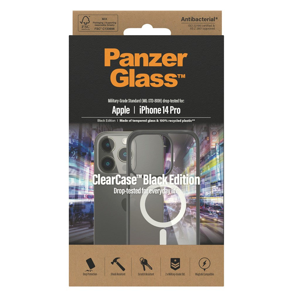 iPhone 14 Pro Case PanzerGlass AntiBacterial ClearCase - MagSafe Compatible - Black Edge