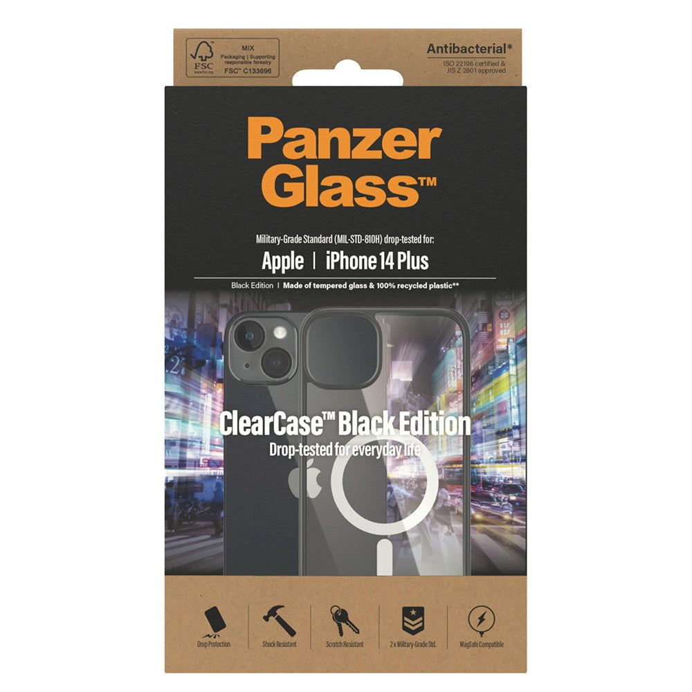 iPhone 14 Plus Case PanzerGlass AntiBacterial ClearCase - MagSafe Compatible - Black Edge