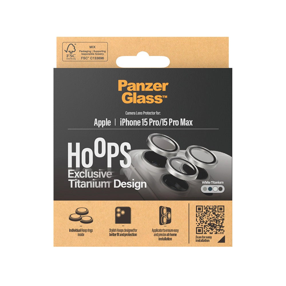 iPhone 15 Pro / 15 Pro Max PanzerGlass Hoops - Camera Protection - Platinum Strength - White Titanium