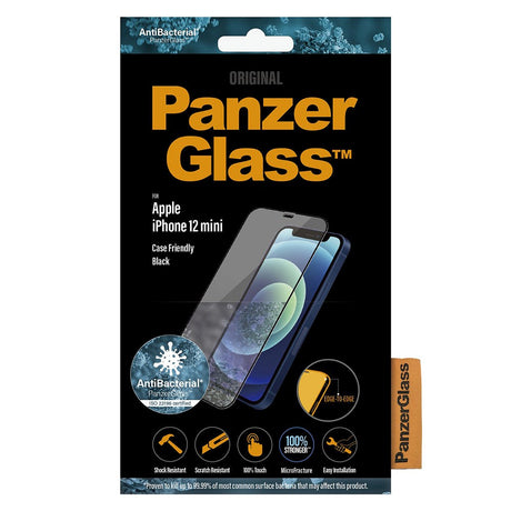 iPhone 12 Mini PanzerGlass Antibacterial Screen Protector - Case Friendly - Black