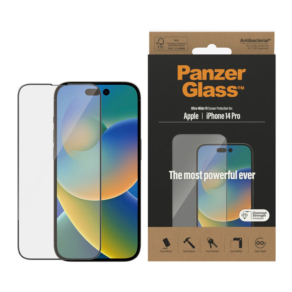 iPhone 14 Pro PanzerGlass AntiBacterial Ultra Wide Fit - Diamond Strength - Transparent