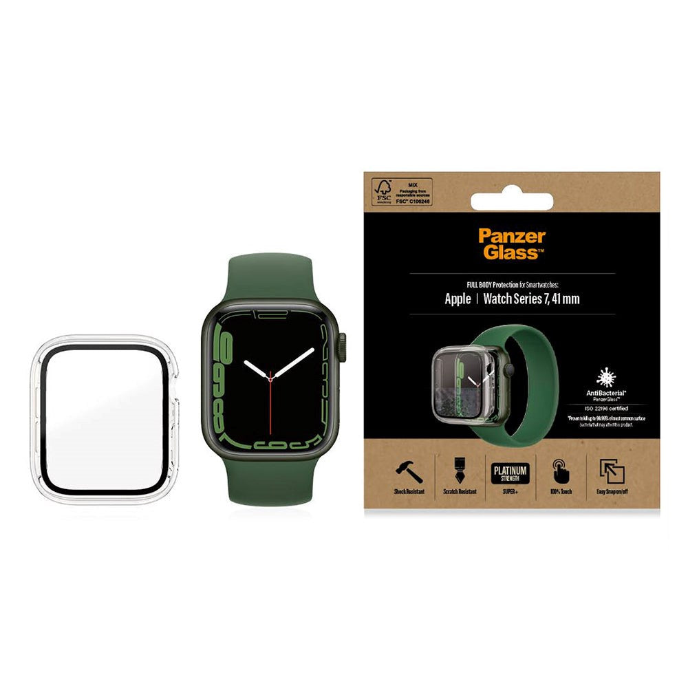 PanzerGlass Apple Watch 7 (41mm) Full Body Protection Case w. Built-in Screen Protection w. Anti-Bacterial - Transparent