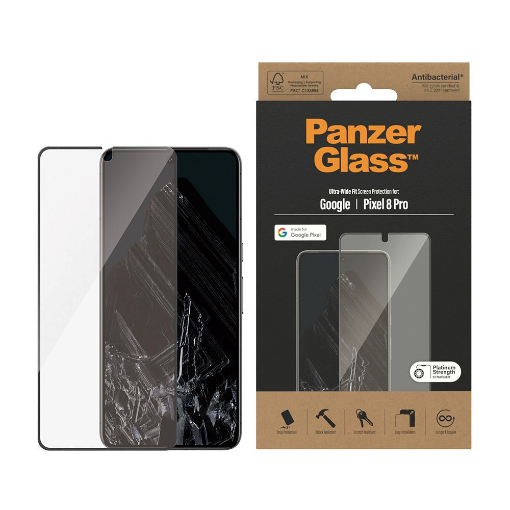 Google Pixel 8 Pro PanzerGlass Ultra Wide Fit Screen Protector - Platinum Strength - Black Edge