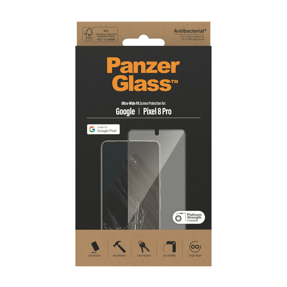 Google Pixel 8 Pro PanzerGlass Ultra Wide Fit Screen Protector - Platinum Strength - Black Edge