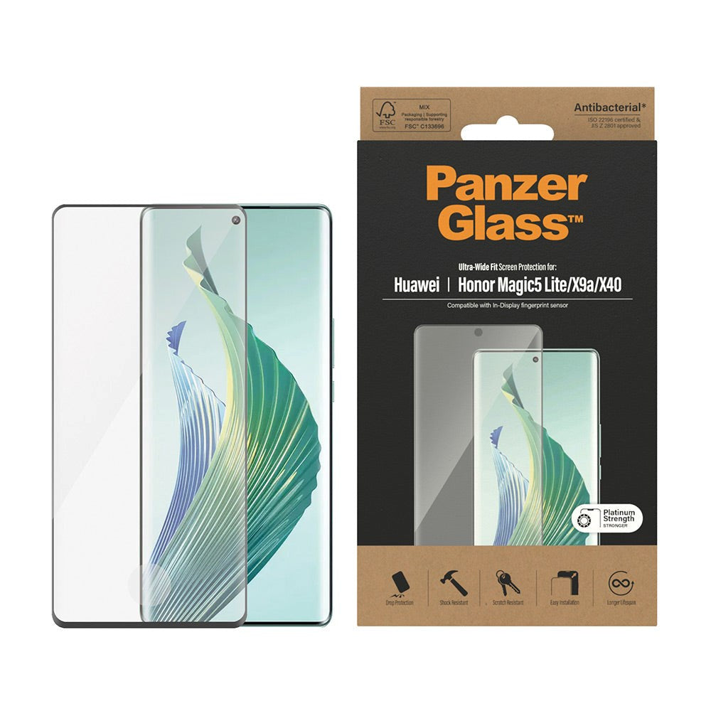 Honor Magic5 Lite PanzerGlass Ultra Wide Fit Screen Protector - Platinum Strength - Black Edge