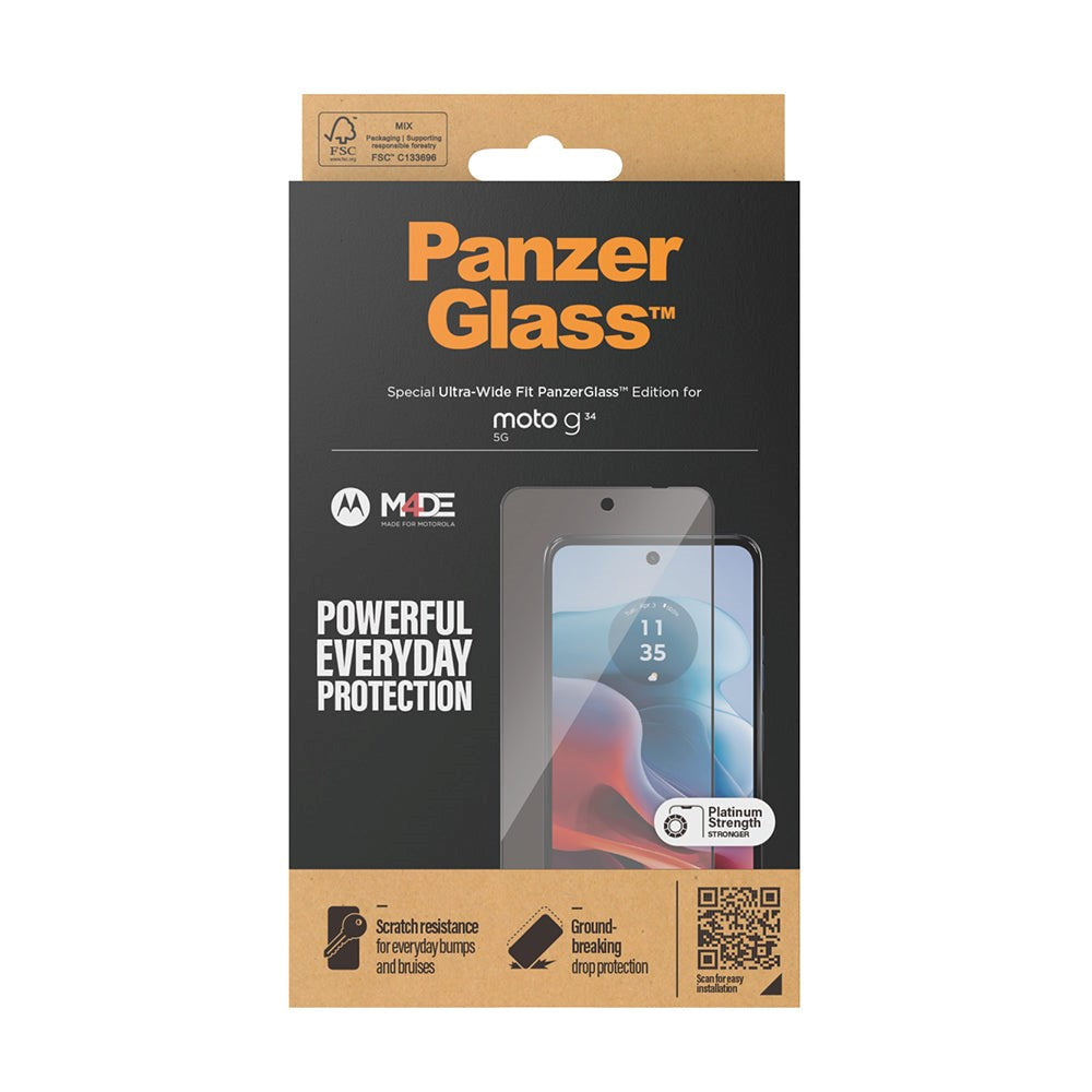 Motorola Moto G34 PanzerGlass Ultra Wide Fit Screen Protector - Platinum Strength - Black Edge