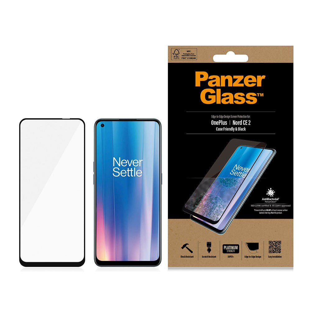 OnePlus Nord CE 2 (5G) PanzerGlass Ultra Wide Fit Screen Protector - Platinum Strength - Black Edge