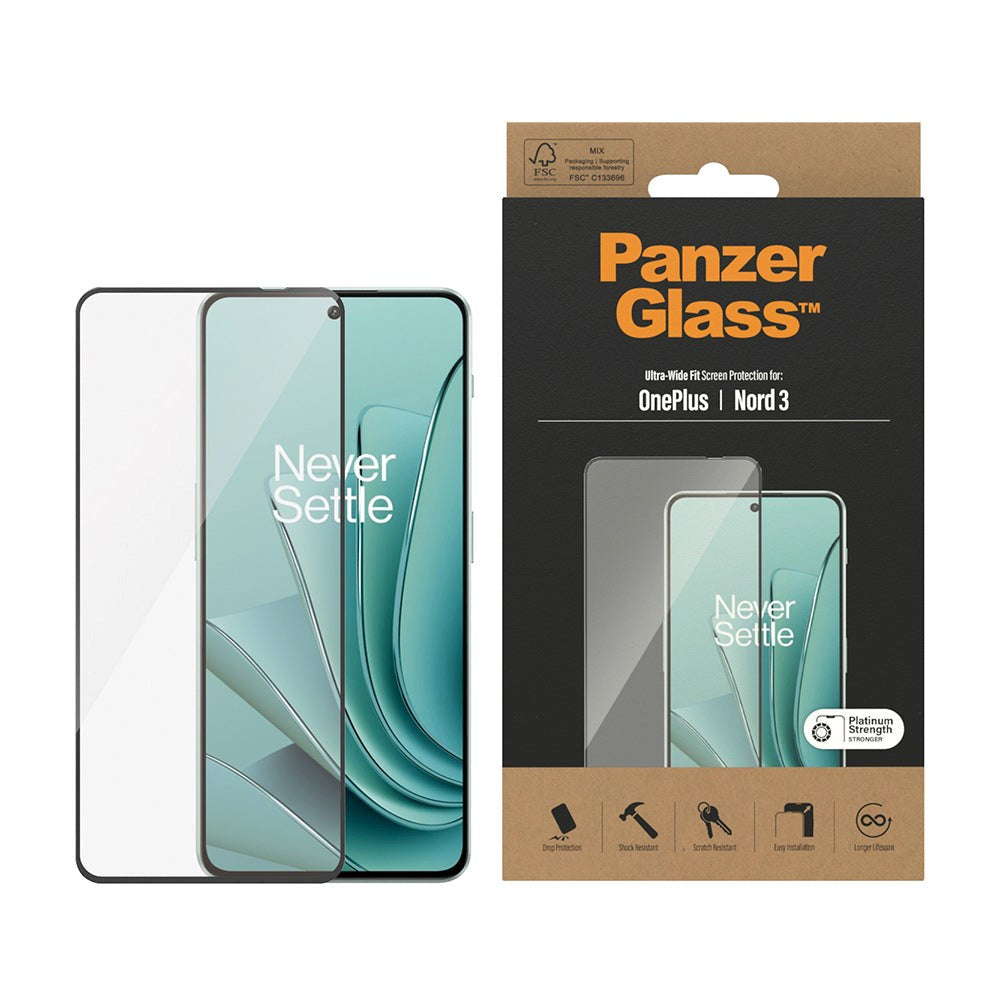 OnePlus Nord 3 (5G) PanzerGlass Ultra Wide Fit Screen Protector - Platinum Strength - Black Egde