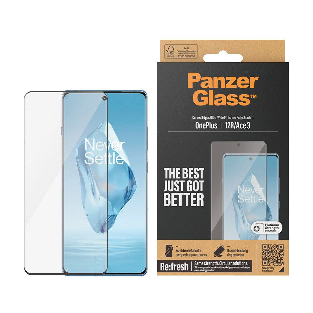 OnePlus 12R PanzerGlass Ultra Wide Fit Re:fresh Screen Protector - Platinum Strength - Black Edge