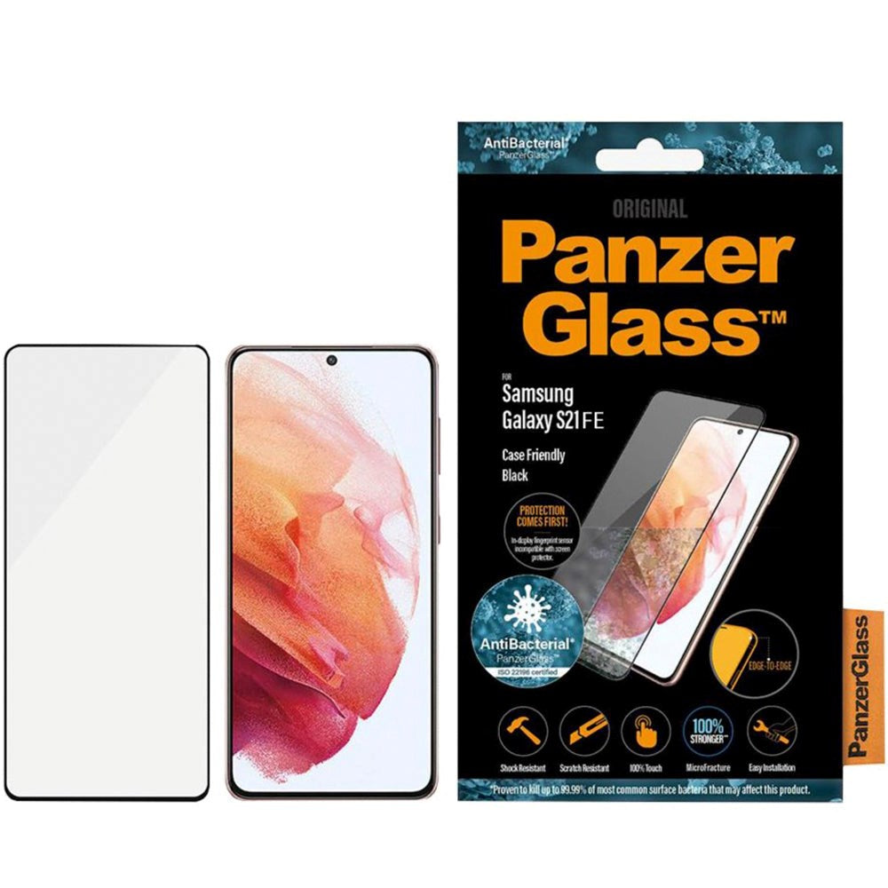 Samsung Galaxy S21 FE (5G) PanzerGlass AntiBacterial Edge-to-Edge Screen Protector - Case Friendly - Black Edge