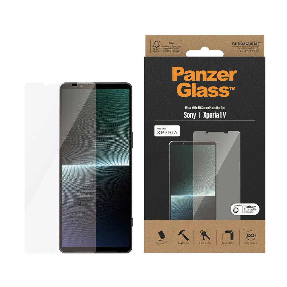 Sony Xperia 1 V PanzerGlass AntiBacterial Ultra Wide Fit Screen Protector - Platinum Strength - Transparent