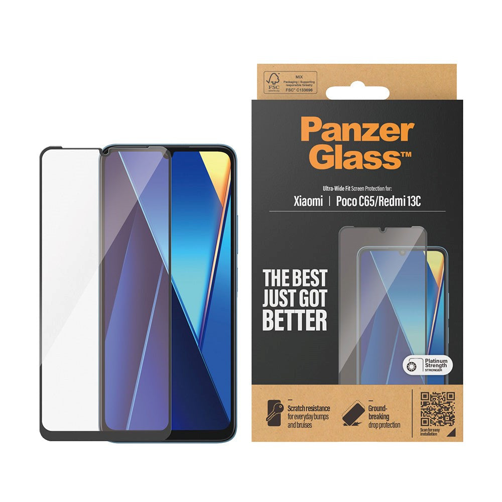 Xiaomi Poco C65 / Redmi 13C PanzerGlass Ultra Wide Fit Screen Protector - Platinum Strength - Black Edge