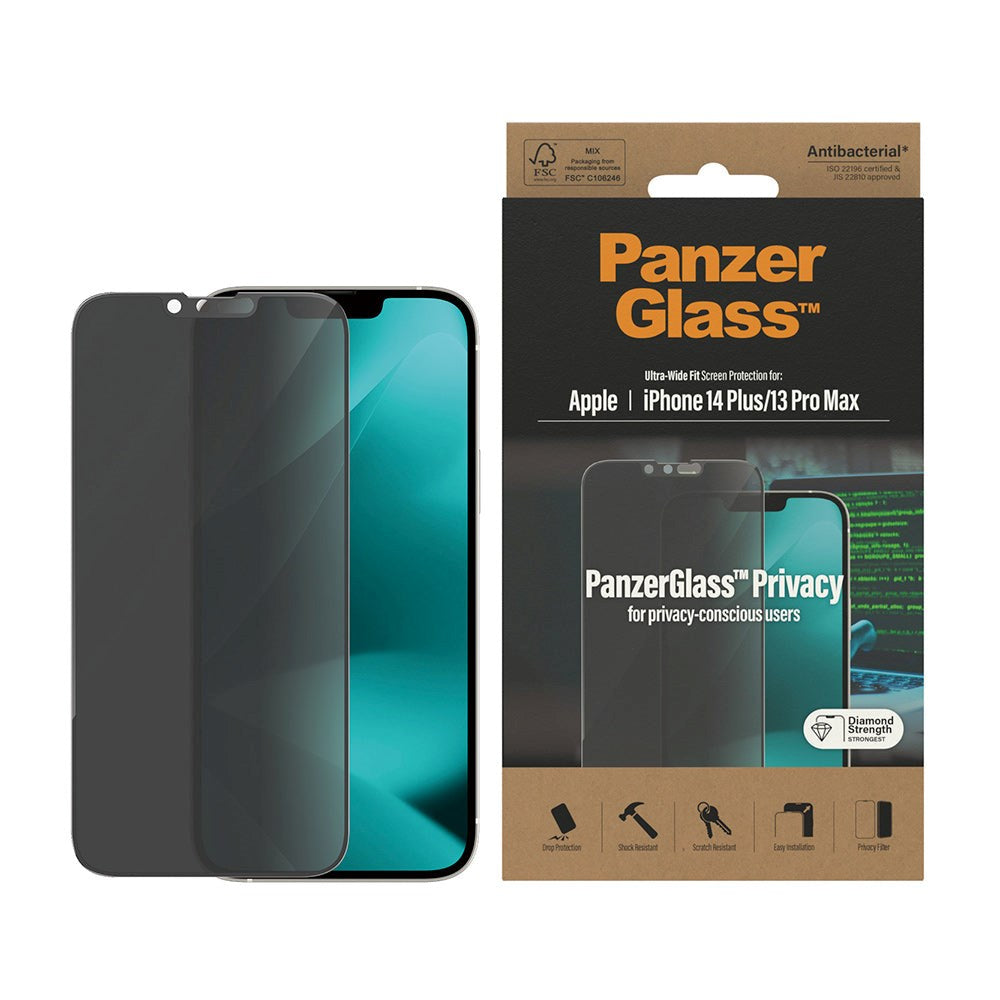 iPhone 14 Plus / 13 Pro Max PanzerGlass AntiBacterial Ultra Wide Fit - Privacy - Diamond Strength - Transparent