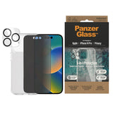 iPhone 14 Pro PanzerGlass 3-in-1 Bundle w. EasyAligner - Privacy Screen Protector (UWF) / Case / Camera Protection - Transparent