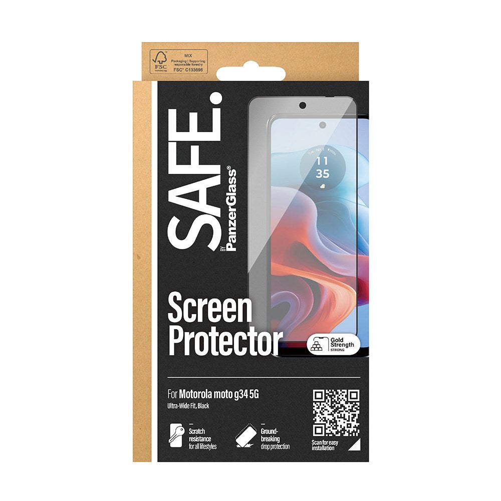 Motorola Moto G34 Safe By PanzerGlass® Ultra-Wide Fit Screen Protector - Case Friendly - Gold Strength - Black Edge