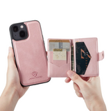 iPhone 13 Leather Covered Case with Wallet - Pink