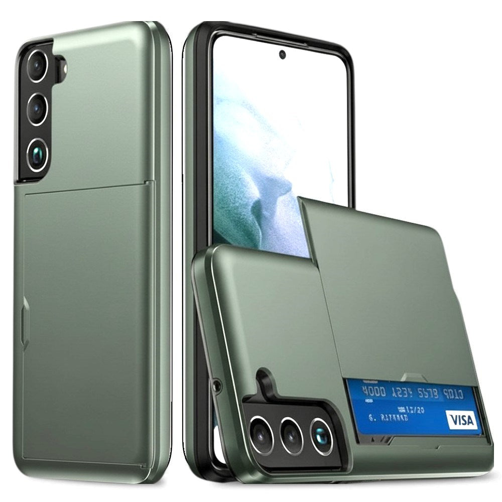 Samsung Galaxy S22 Hybrid Plastic Tough Case w. Card Holder - Army Green