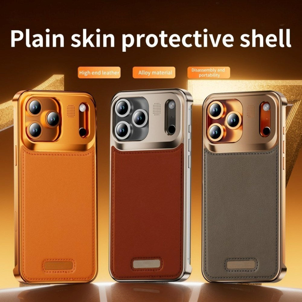 iPhone 17 Pro EIDERWOOD Stylish Metal Case with Faux Leather - Silver / Black