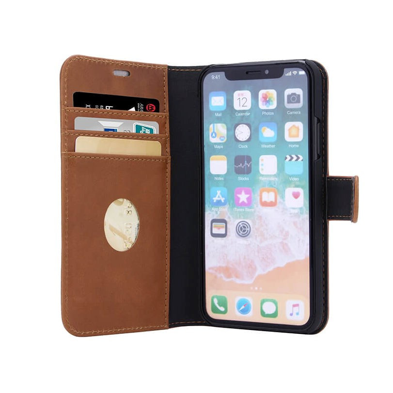 RadiCover 2-in-1 - iPhone X/Xs - Genuine Leather Case - 86% Radiation Protection - Brown