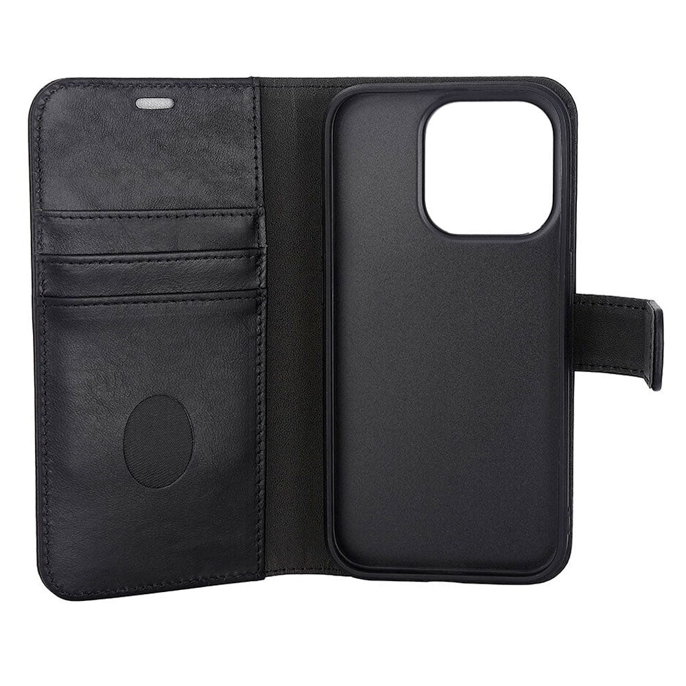 RadiCover Exclusive 2-in-1 iPhone 15 Pro - Genuine Leather Flip Case - 86% Radiation Protection - MagSafe Compatible - Black