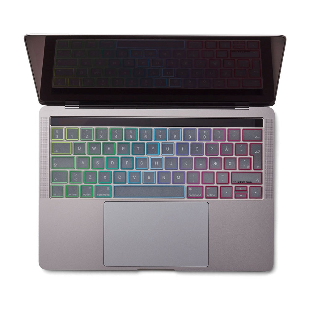 Philbert MacBook Touch Bar 13" / 15" Keyboard Case w. Nordic Keyboard - Transparent / Rainbow