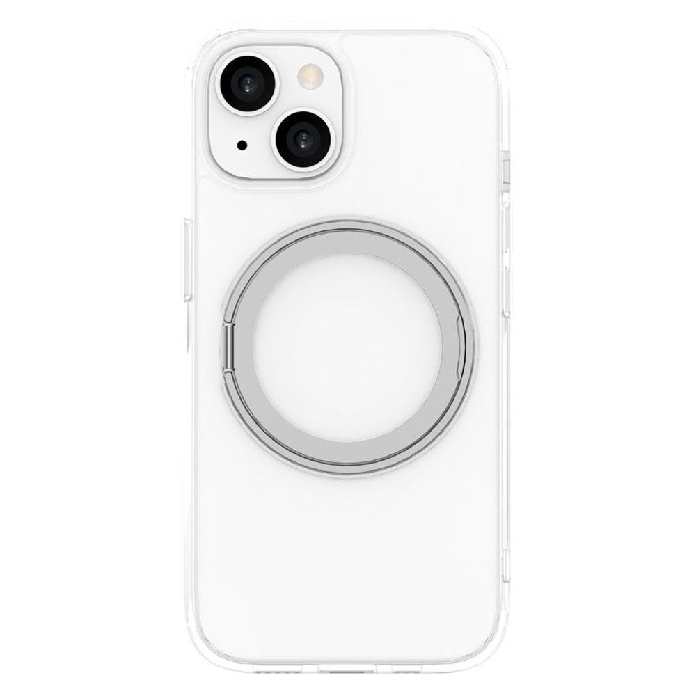 iPhone 15 Lippa Hybrid Plastic Case with 360 Rotating Kickstand - MagSafe Compatible - Transparent / Silver