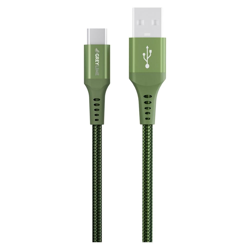 GreyLime 15W Braided USB-A to USB-C Cable 3 m - Green