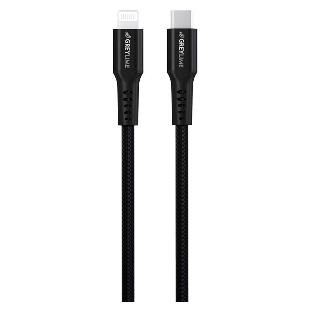 GreyLime 18W Braided USB-C to Lightning Cable 3 m - Black