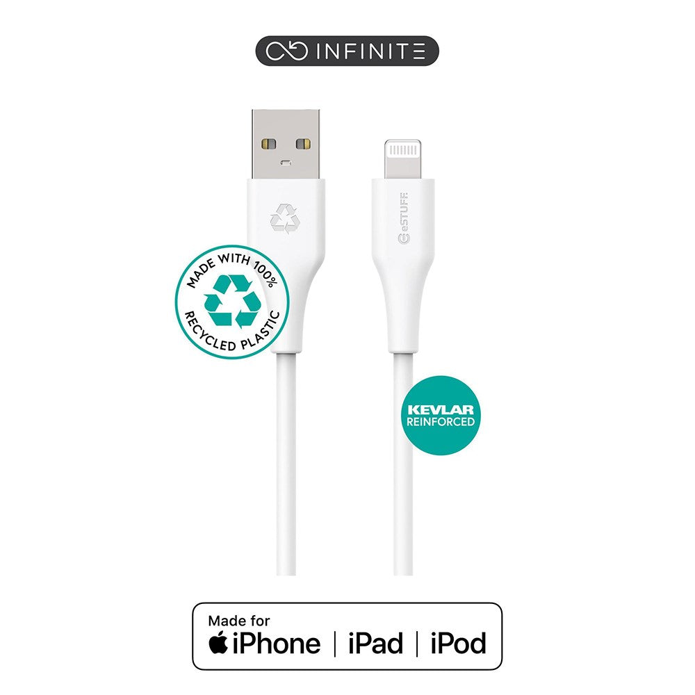 eSTUFF INFINITE MFI 1 m USB-A to Lightning Cable - 12W - 100% Recycled Plastic - White