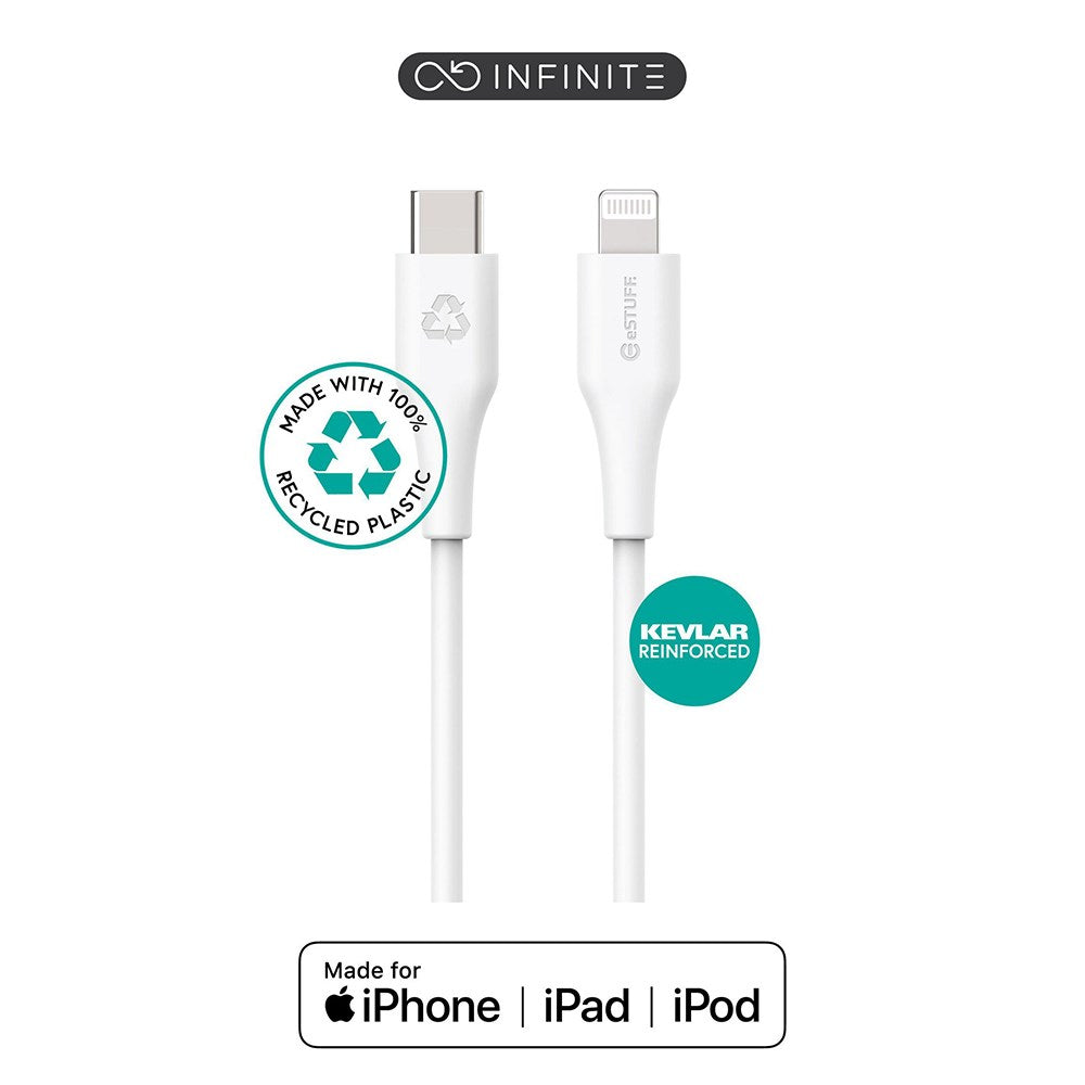 eSTUFF INFINITE MFI 1 m USB-C to Lightning Cable - 12W - 100% Recycled Plastic - White