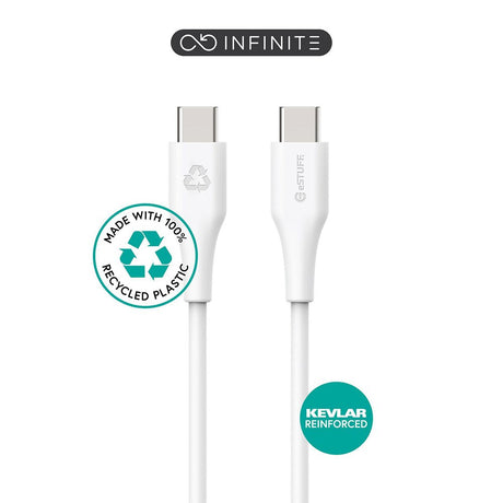 eSTUFF INFINITE 2 m USB-C to USB-C Cable 60W - 100% Recycled Plastic - White