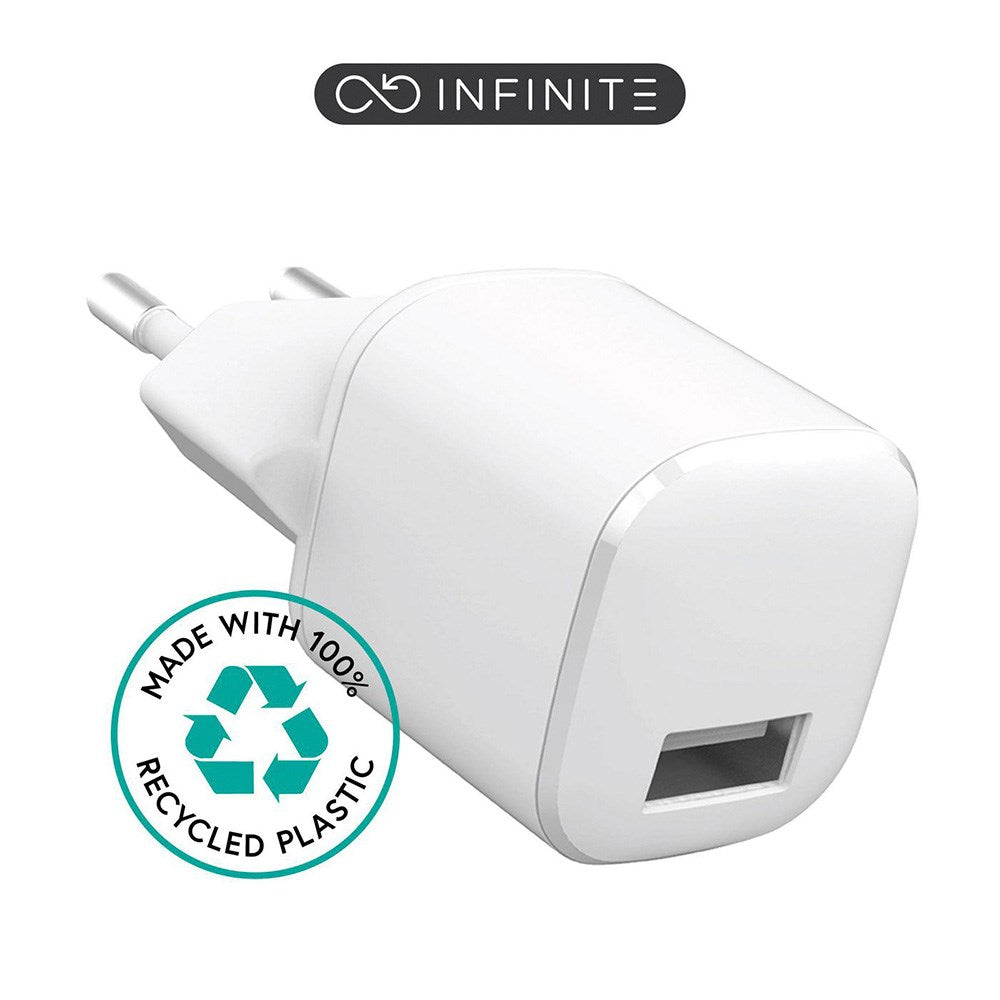 eSTUFF INFINITE 12W USB-A Wall Charger - 100% Recycled Plastic - White