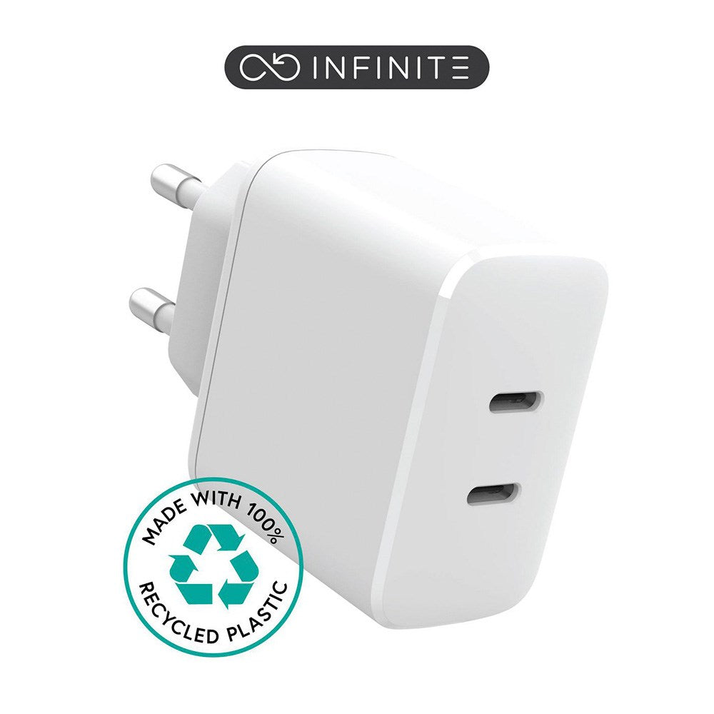 eSTUFF INFINITE 35W PD Wall Charger w. 2 x USB-C - 100% Recycled Plastic - White