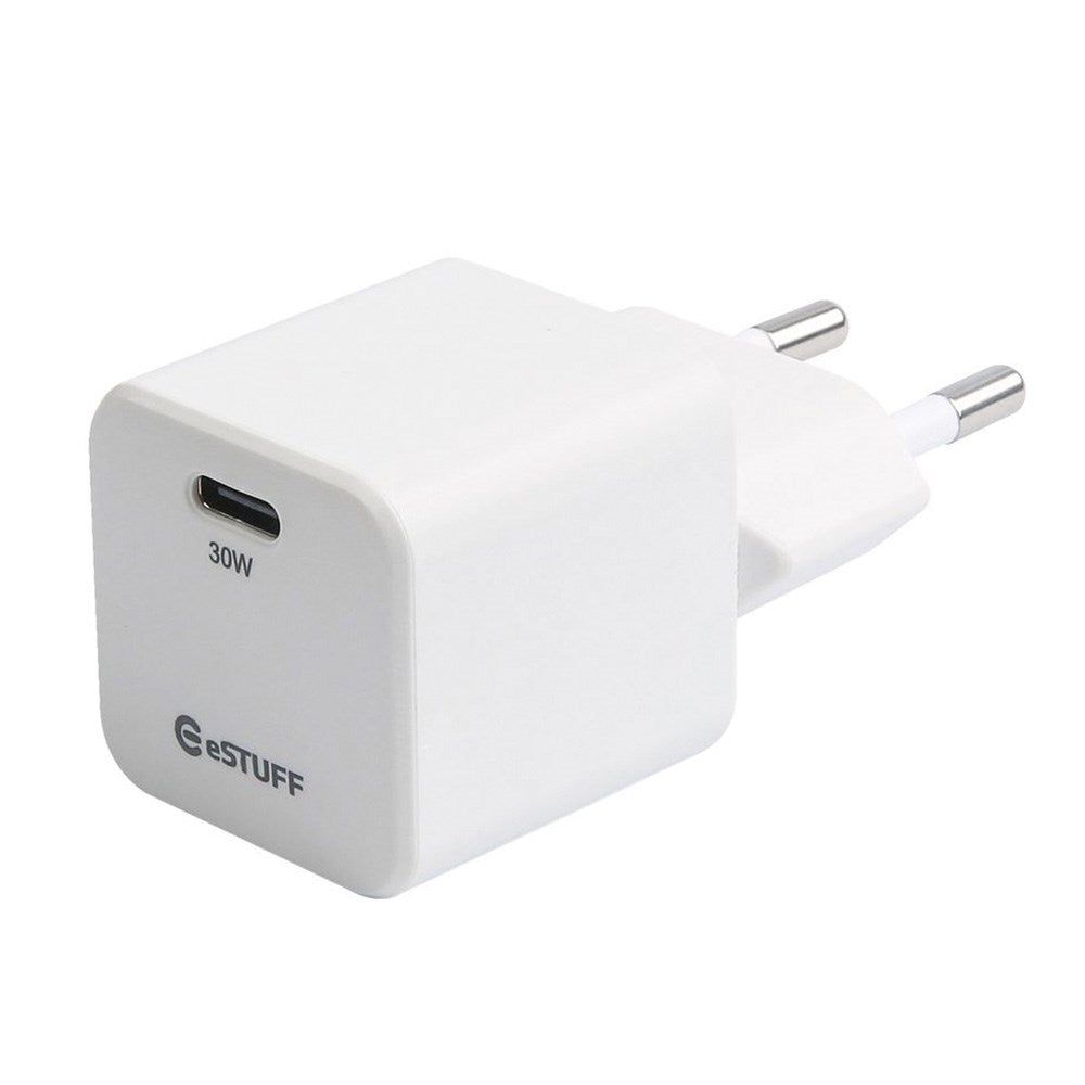 eSTUFF INFINITE 30W PD USB-C GaN Wall Charger - 100% Recycled Plastic - White