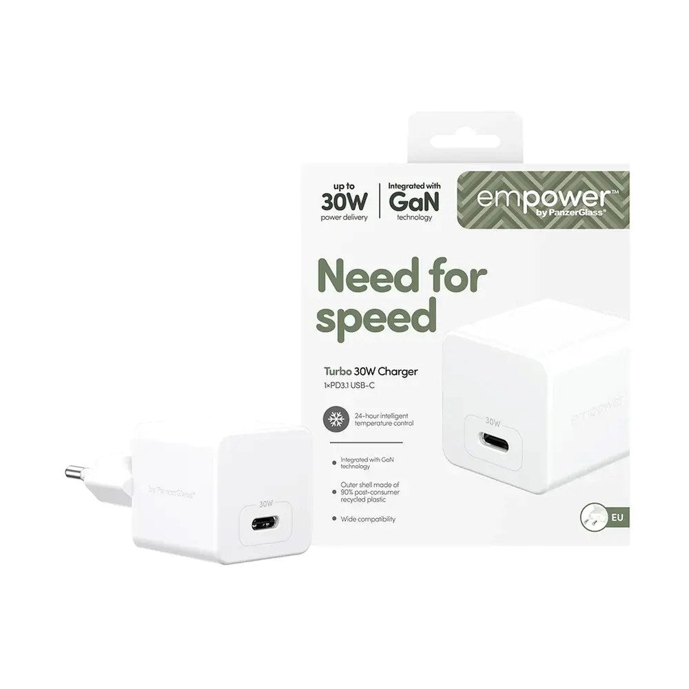 empower by PanzerGlass Turbo 30W Wall Charger with 1x USB-C – Silver White
