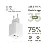 empower by PanzerGlass Turbo 35W Wall Charger with 1x USB-A & 1x USB-C – Silver White