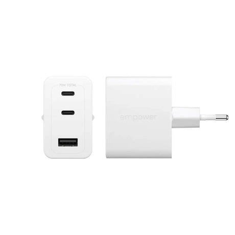empower by PanzerGlass Turbo 70W Wall Charger with 1x USB-A & 2x USB-C - Silver White