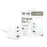 empower by PanzerGlass Turbo 70W Wall Charger with 1x USB-A & 2x USB-C - Silver White