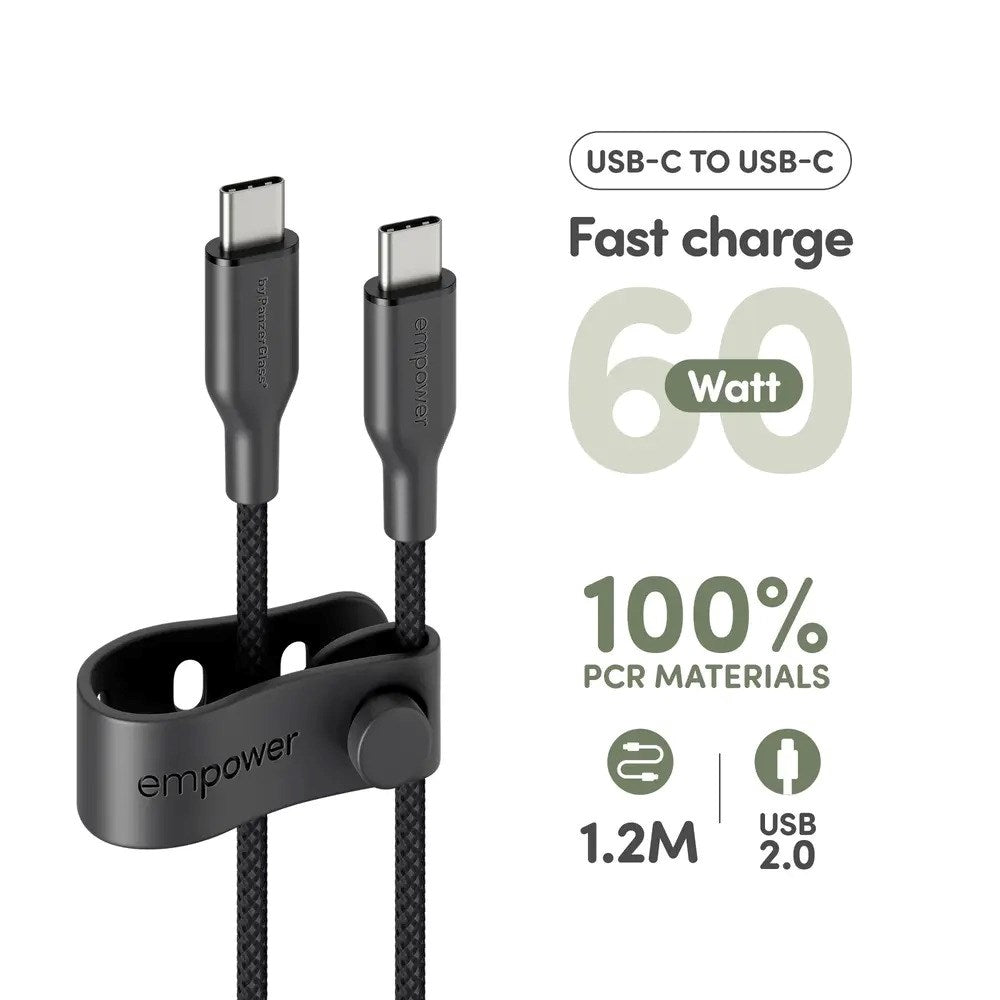 empower by PanzerGlass Racing 60W USB-C to USB-C Cable – 1.2m – Space Black