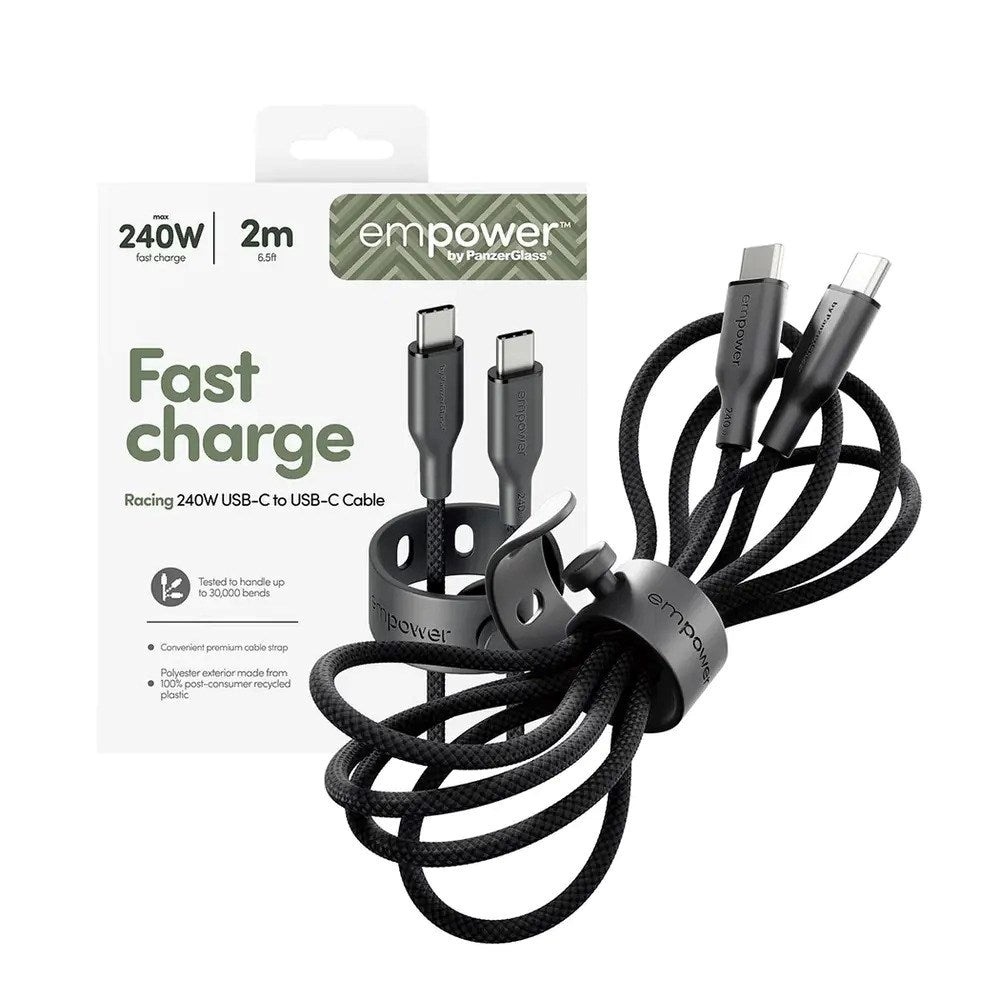 empower by PanzerGlass Racing 240W USB-C to USB-C Cable – 2m – Space Black