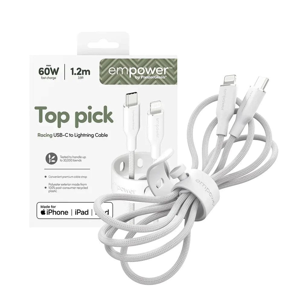 empower by PanzerGlass Racing 60W USB-C to Lightning Cable – 1.2m – Silver White