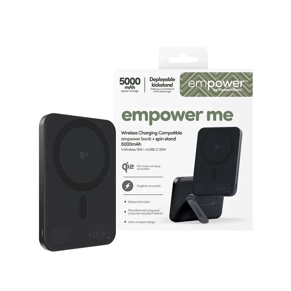 empower by PanzerGlass empower Bank with Spin Stand - 5000 mAh - Qi2 / MagSafe Compatible - Space Black
