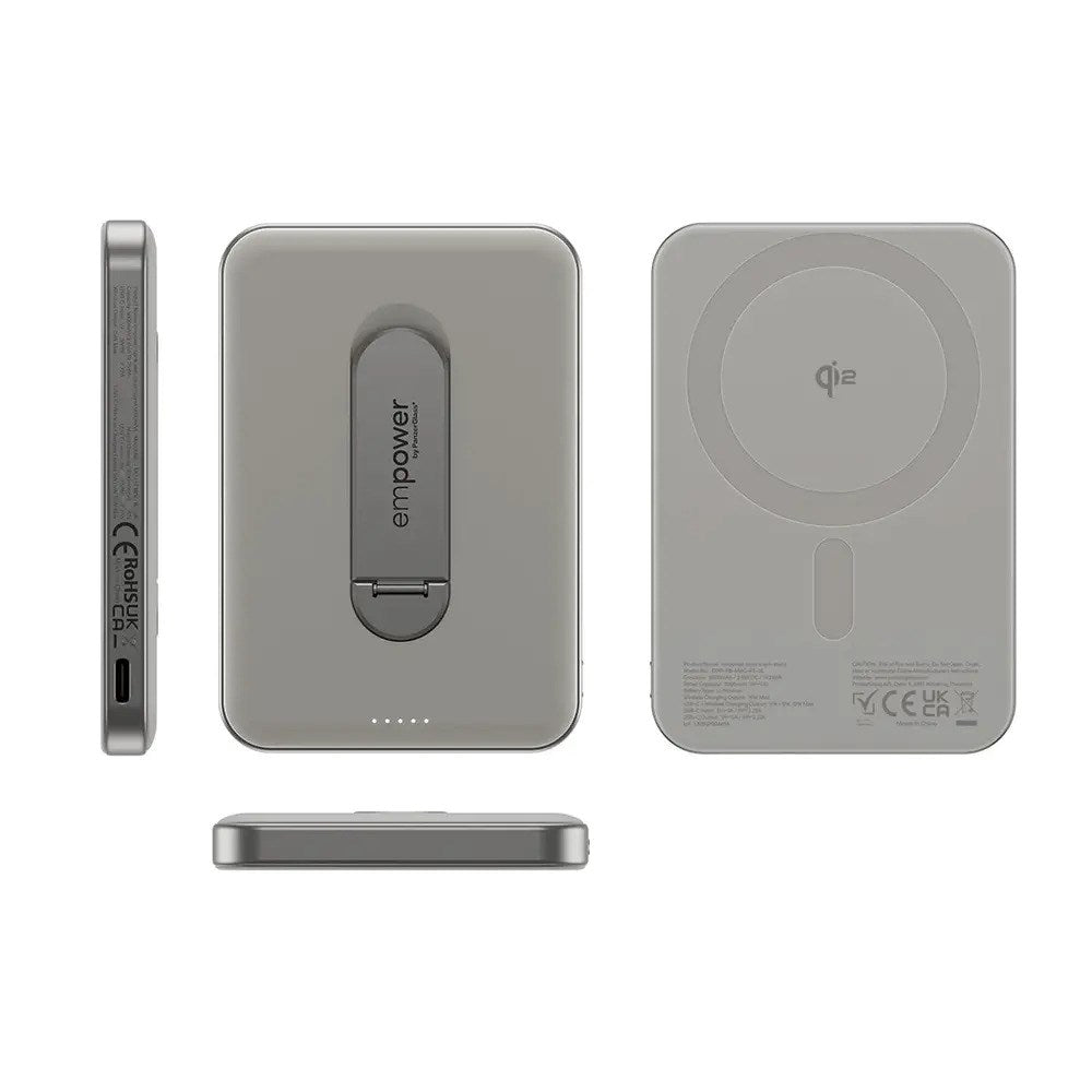 empower by PanzerGlass empower Bank with Spin Stand - 5000 mAh - Qi2 / MagSafe Compatible - Titanium
