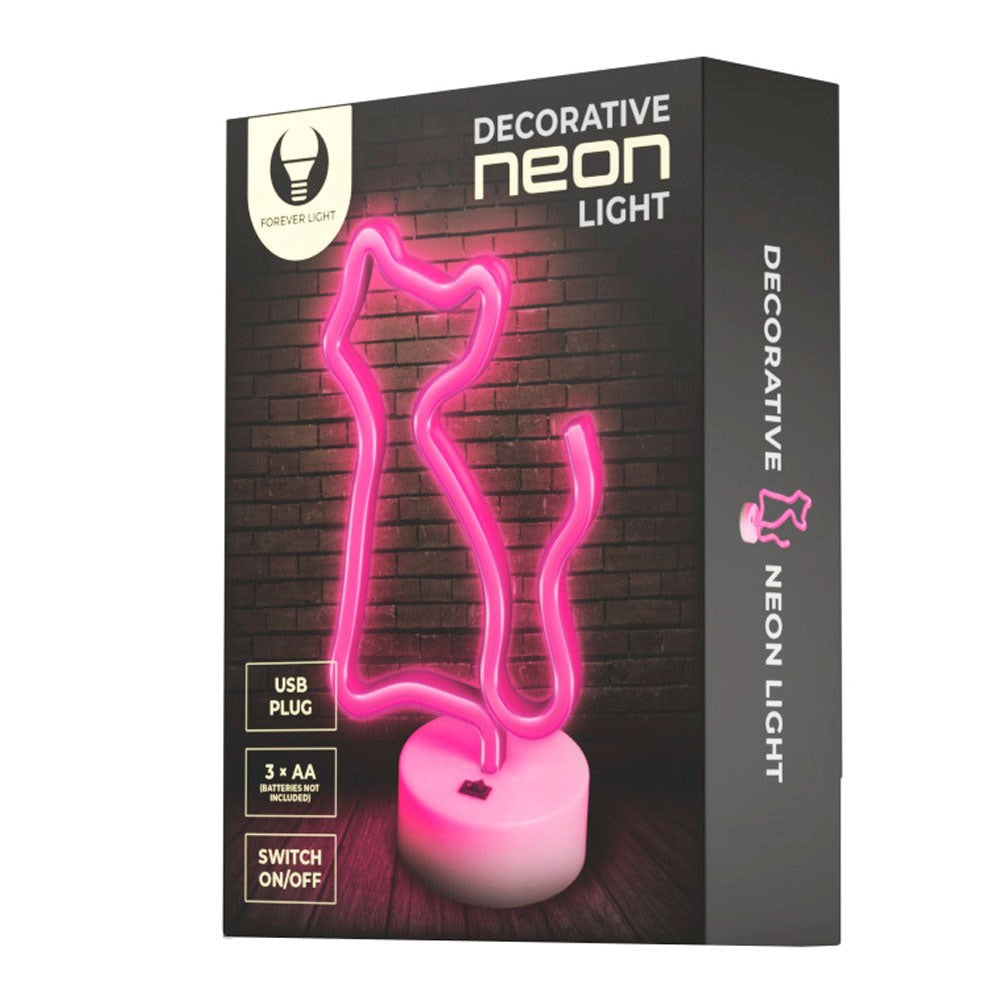 Forever Light Neon Decoration w. Foot LED - Pink Light w. Cat