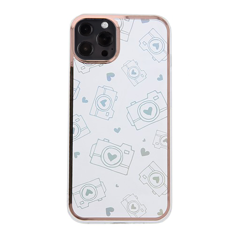 iPhone 13 Pro Hybrid Plastic Case w. Holographic Print - Camera Motif - Transparent