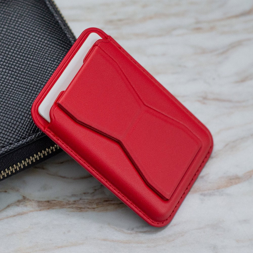 Leather Card Holder w. Standing Function - Red