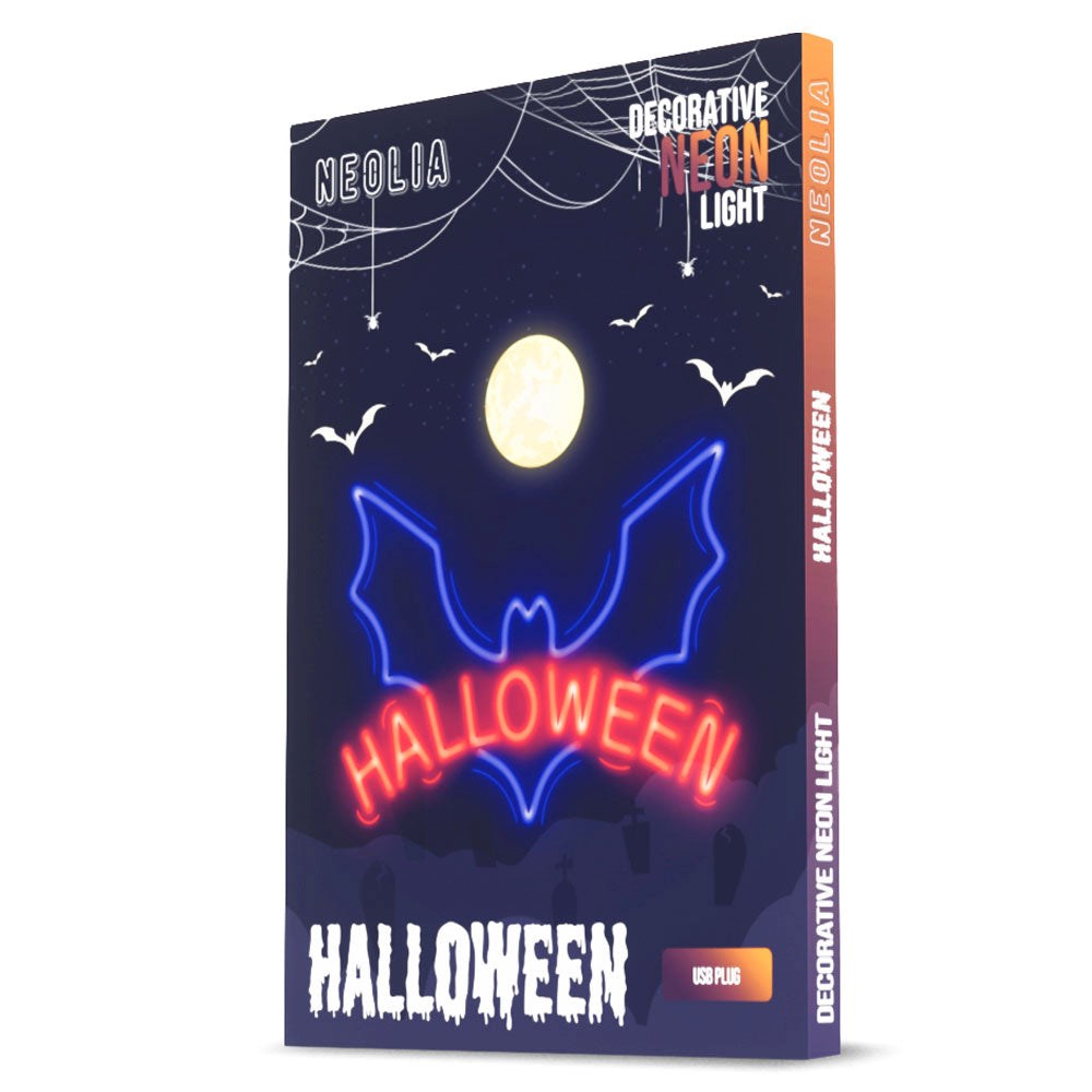 Neolia LED Neon Sign Halloween - Red and Blue Light w. Bat