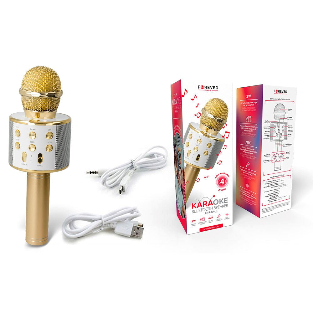 Forever BMS-300 Bluetooth Karaoke Microphone w. Speaker - Gold