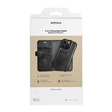 iPhone 14 Pro Buffalo Wallet Genuine Leather Magnet Wallet Case - Black