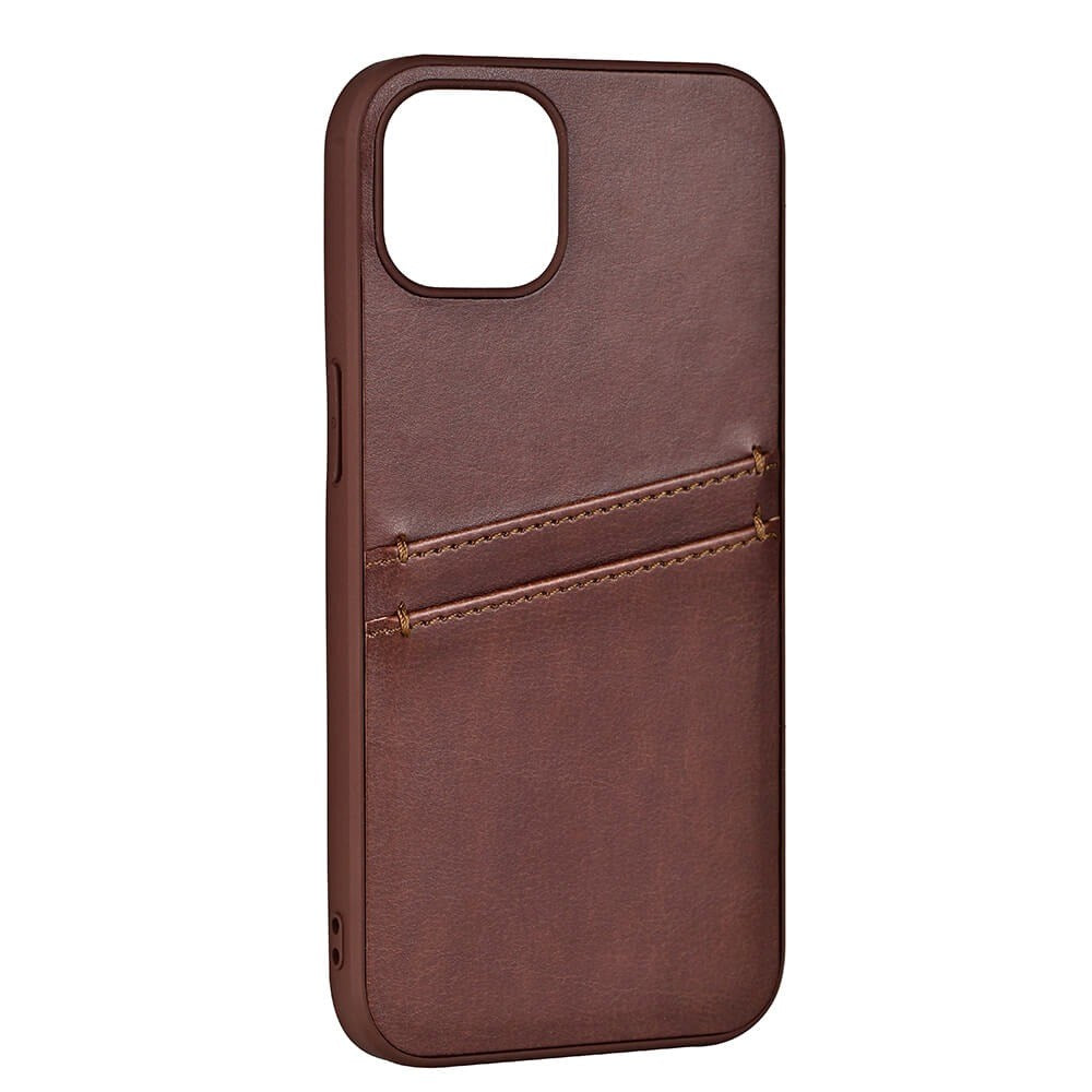 iPhone 13 Buffalo Genuine Leather Case with Card Pocket - Brown